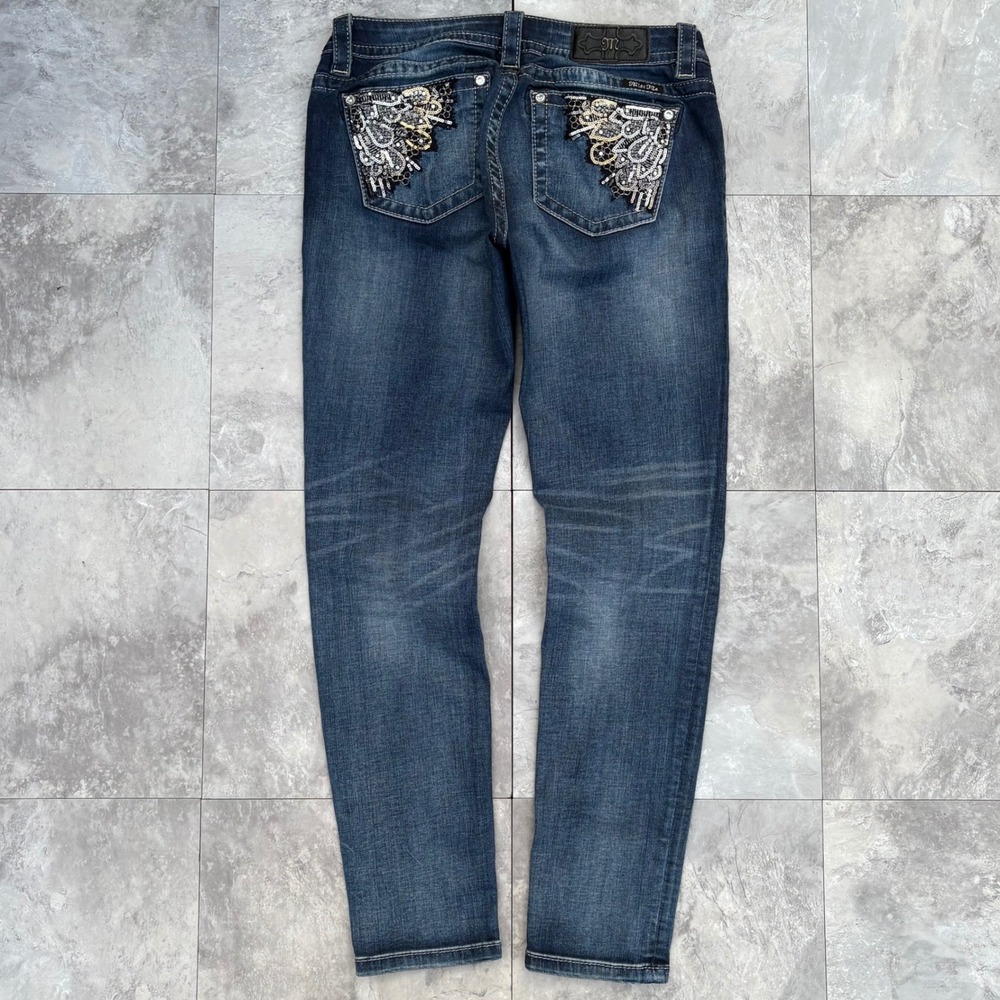 Miss Me Signature Skinny Jeans 28 Dark Wash Sequin Lace Wing JP7738S MK 610